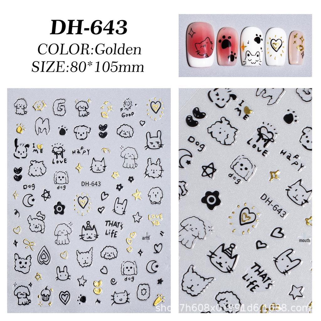 Graffiti Cartoon Kitten Nail Art Stickers - Hand-Painted Puppy & Cat Design