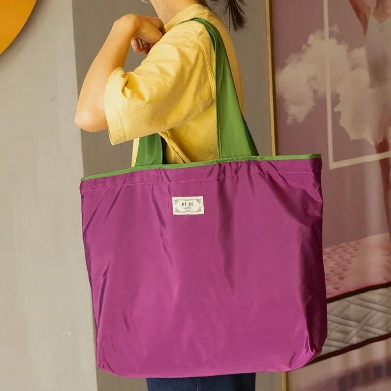 Foldable Eco-Friendly Shoulder Bags Women's Reusable Grocery Bag Large Capacity Foldable Shopping Bag with Drawstring Closure