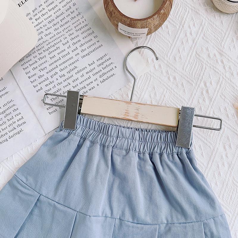 Girls' Summer Academy Style Two-Piece Set – Round Neck Short Sleeve Top and Breathable Skirt (CM0053)