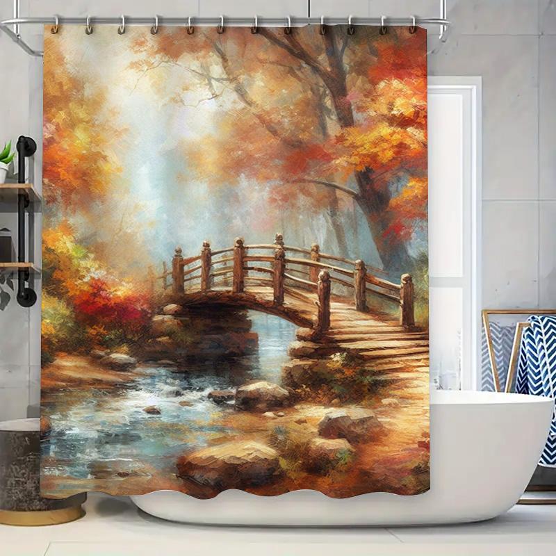 Outdoor Autumn Scenery Print Shower Curtain Bathroom Decor Waterproof Fabric High-Quality Home Goods Collection for Comfortable