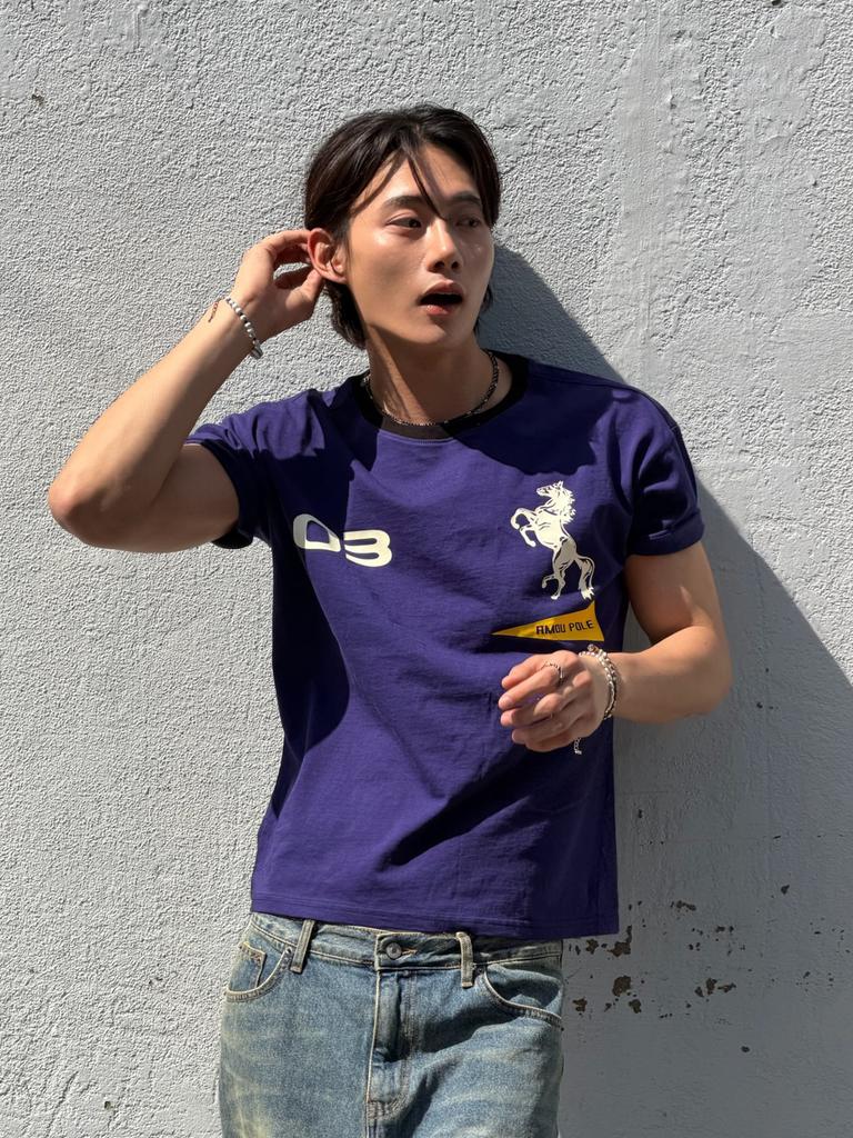 AMOU Sporty Horse Half T-Shirts Purple