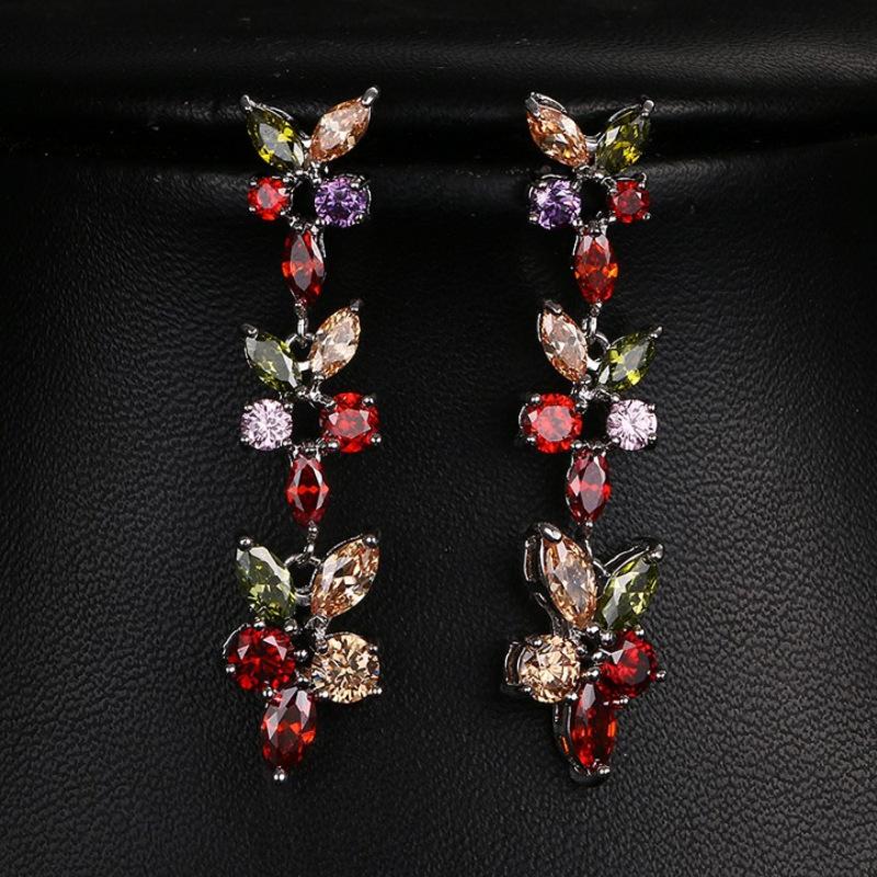Colorful Cubic Zirconia Long Drop Earrings, Luxury Geometric Crystal Earrings, Elegant Evening Party Jewelry Gift
