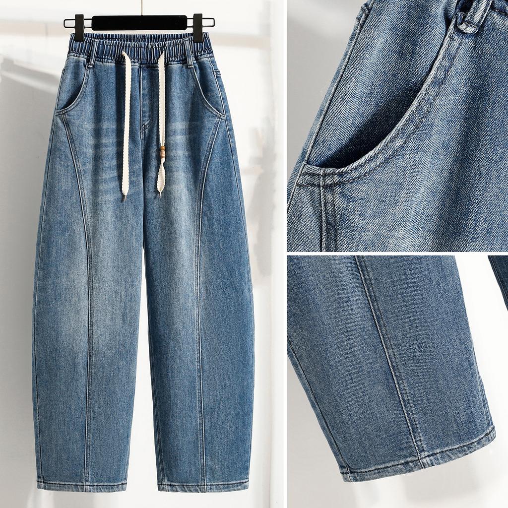 DIMANAF 2026 Primavera Estate Donna Taglie Forti Jeans Nuova Moda Pantaloni Lunghi da Donna Denim Cotone Oversize Gamba Larga
