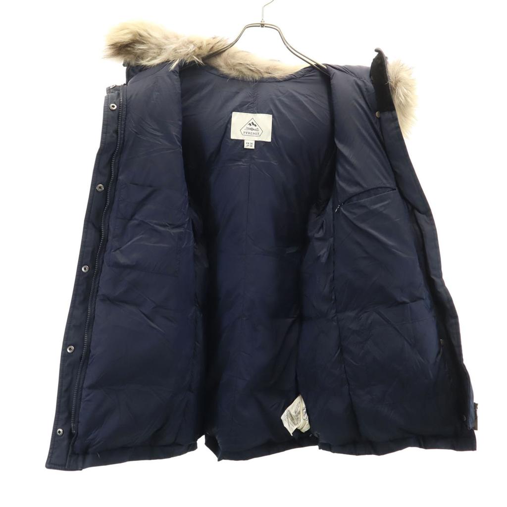 Pyrenex Kurtka puchowa 38 Granatowa Z futrem z szopa pracza Damska Używana