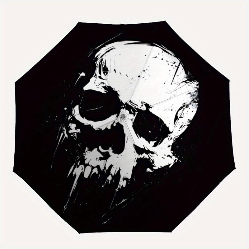 

1pc Skull Art Automatic Open/close Folding Compact Umbrella, 8-Rib Sturdy Canopy, Lightweight Portable, Everyday Use, Gift, Outdoor Umbrella, Travel E