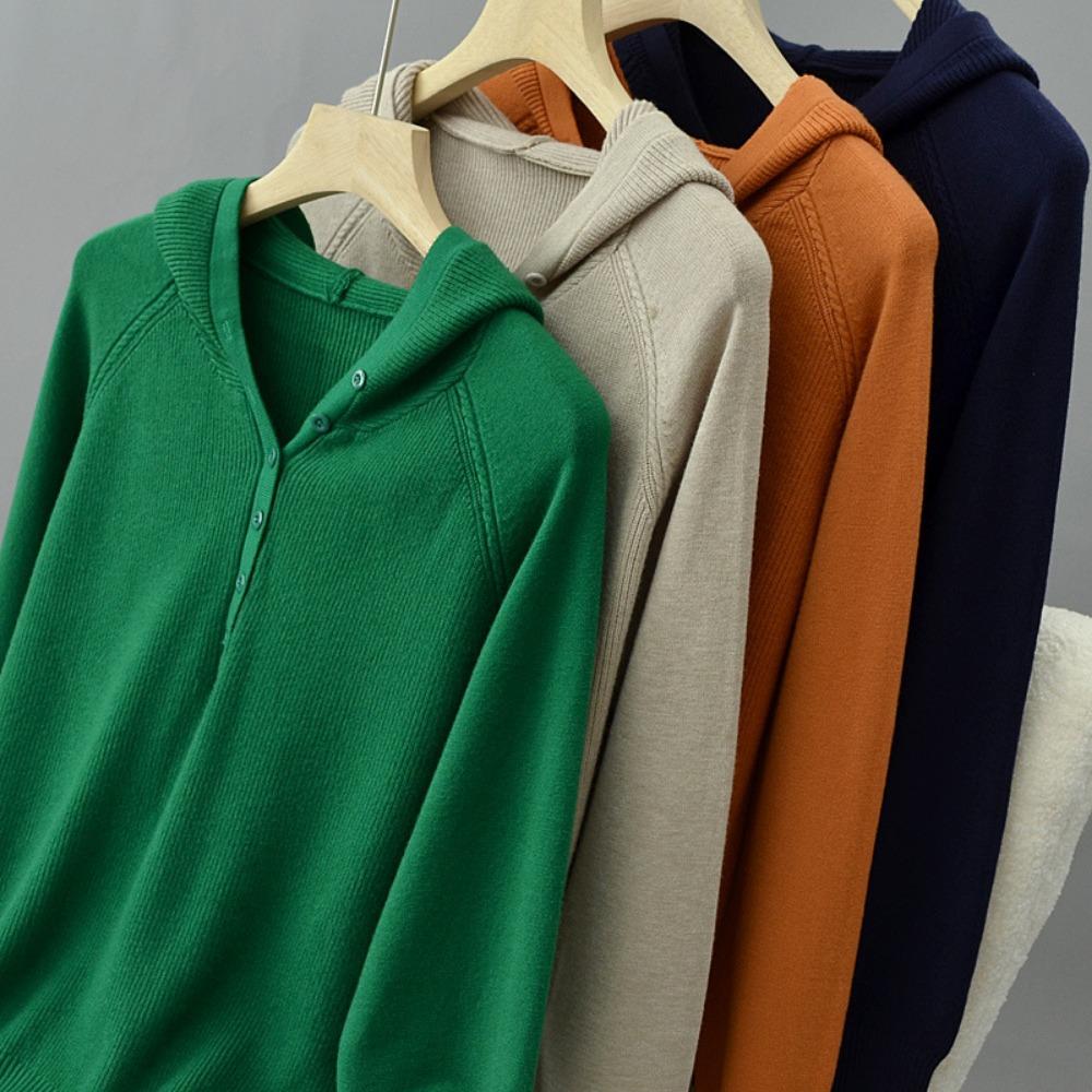 Women's Solid Color Hooded Knitwear Pullover Sweater Loose Fit Thin Spring Reduction Fashion