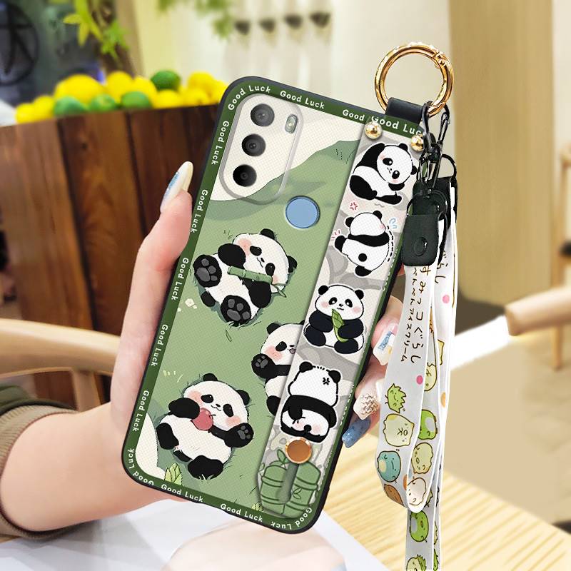 Shockproof Cute Phone Case For MOTO G31 With Fingerprint/XT2173-1 Cartoon Lanyard Wristband Panda Kickstand Wrist Strap