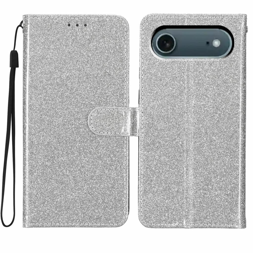 For iPhone 17 Air Wallet Case Glitter Anti-Scratch Leather Stand Phone Cover with Strap