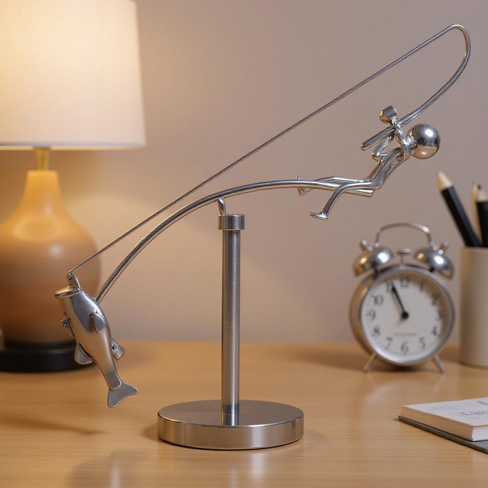 Kinetic Fishing Sculpture Fisherman Balancing Sculpture Halloween Decoration Balance Art for Your Space Fisherman Home Decor