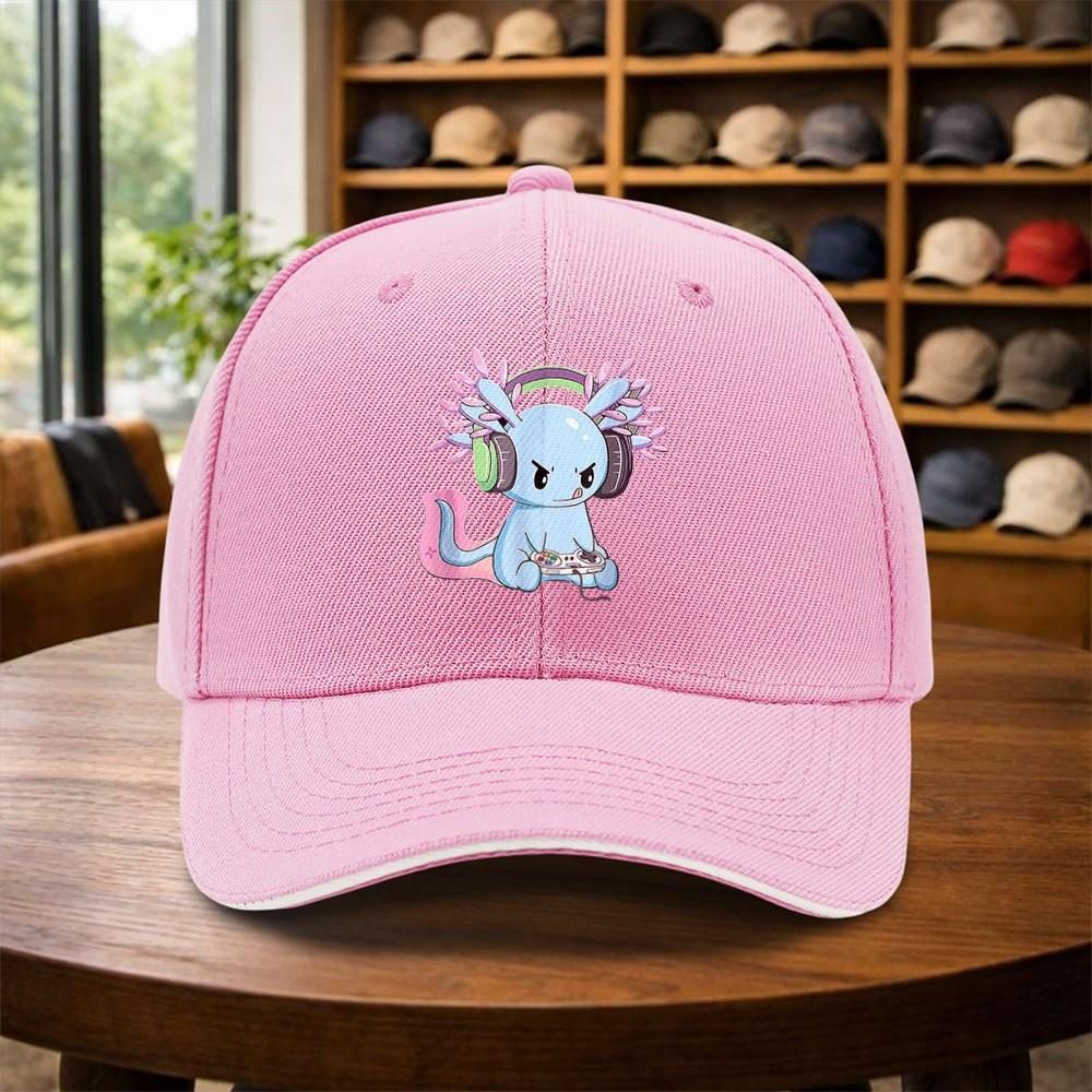 Gamer Axolotl Headphone Print Baseball Cap Adjustable Curved Brim Casual Street Dance Hat