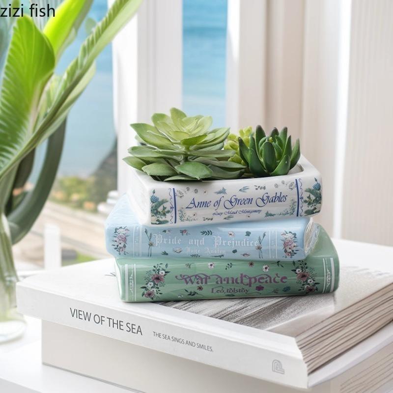 Book Shaped Succulent Pot Ceramic Flower Pot Ornament Desktop Plant Pots Decorative Flowerpot Gardening Supplies Gardening Pots