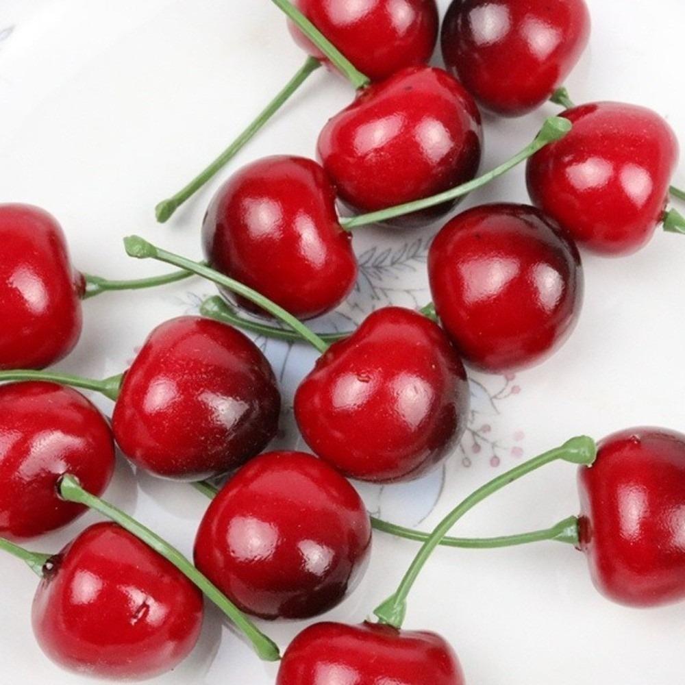 50 Pcs 1 Inch Artificial Red Cherries Foam Simulation Fruit Model Fake Cherry Fruit Home Decoration