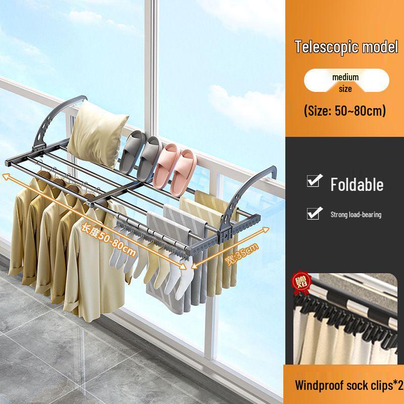 Retractable Balcony Clothes Rack for Drying: Rail for Windows, Radiators, and Railing Shoes.