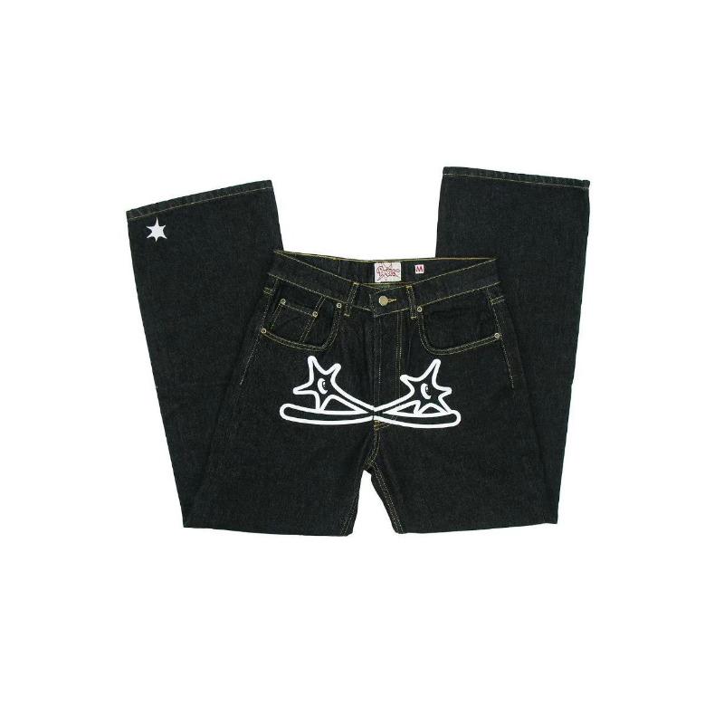 

Новые американские джинсы High Street Hip Hop Trendy Brand Star Letter Printing, мужские прямые повседневные широкие штанины M