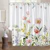 Charming Floral Bath Curtain - Delicate Flowers & Green Leaves, Waterproof Home Decor Adds Natural Beauty To Your Bathroom