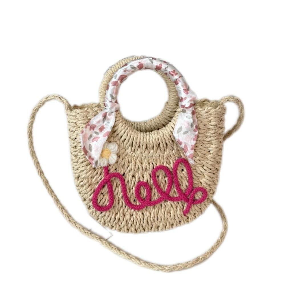 Moon Shaped Woven Underarm Bag Ribbon Knitted Shoulder Bag Fashion Beach Straw Bag  Travel