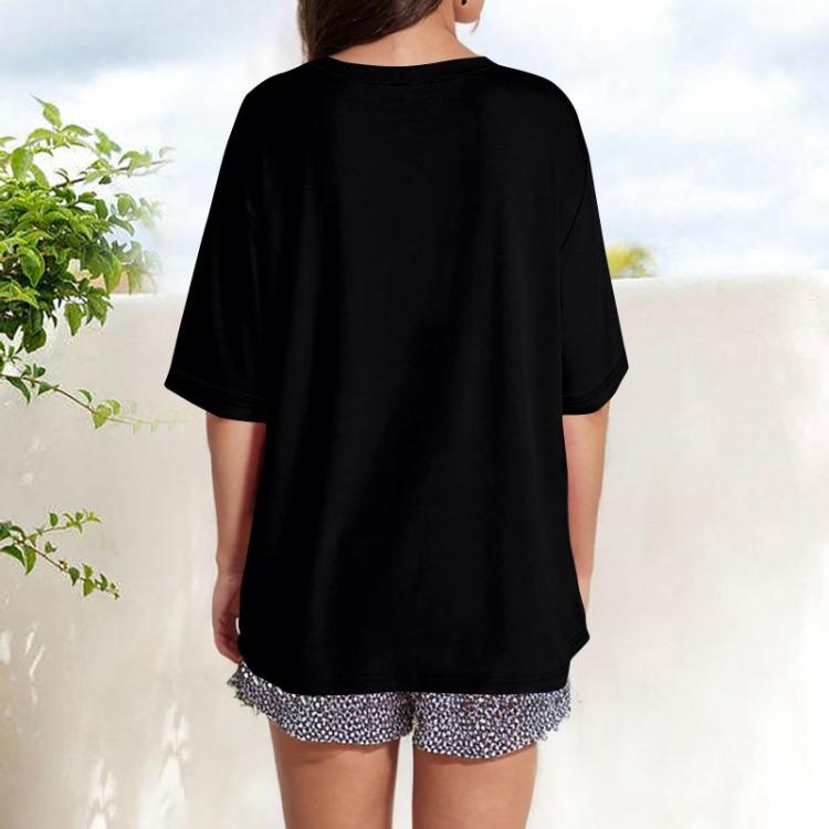 Women Summer Fashion Solid Color T Shirts Loose Scoop Neck Short Sleeve Tops Blouse