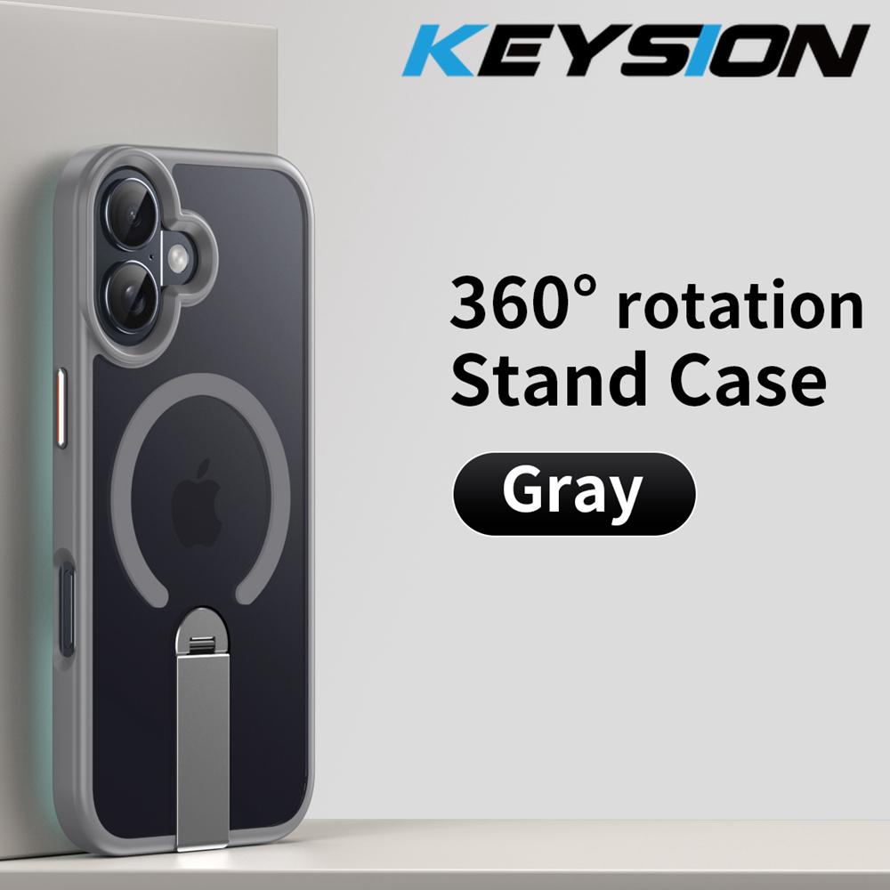 KEYSION 360 Hidden Metal Stand Magnetic Case for Magsafe for iPhone 17 Pro Max Air Transparent Matte Shockproof Phone Back Cover