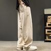Men Fall Winter Pants Drawstring Elastic Waist Loose Thick Plush Pockets Wide Leg Straight Soft Men Casual Long Sports Trousers Sweatpants
