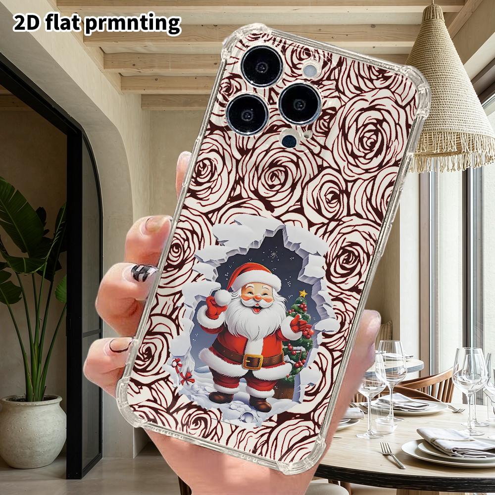 Phone case: 2D flat design, suitable for iPhone 18 17 16 15 14 13 Pro, transparent corner protection case, ice and snow holes, Christmas and Halloween