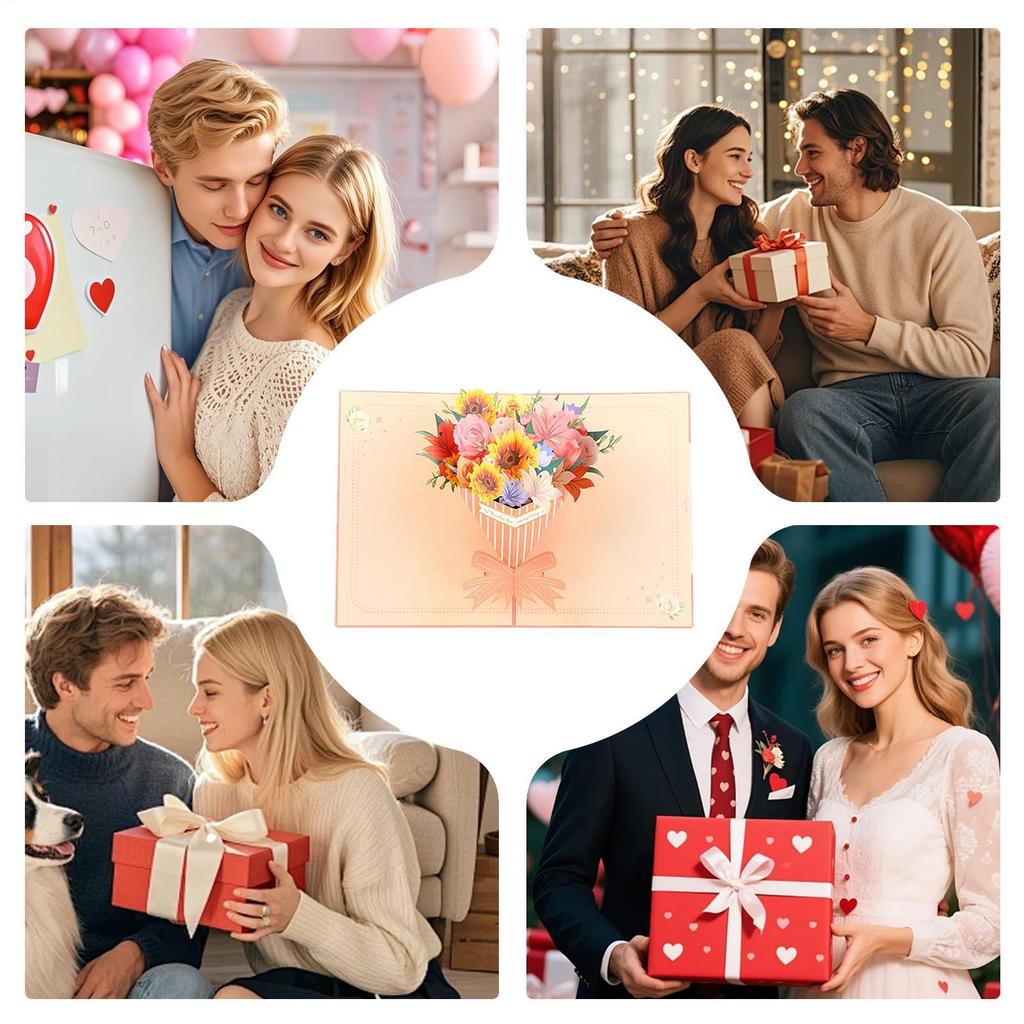 Valentines Card For Mom 3D Flower Embossed Foil Decor Romantic Wedding Card For Family Friends Wife Mother Sister Holiday