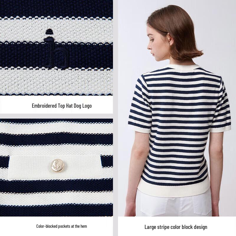 HAZZYS Women's Color-block Stripe Short-sleeve Knit Top