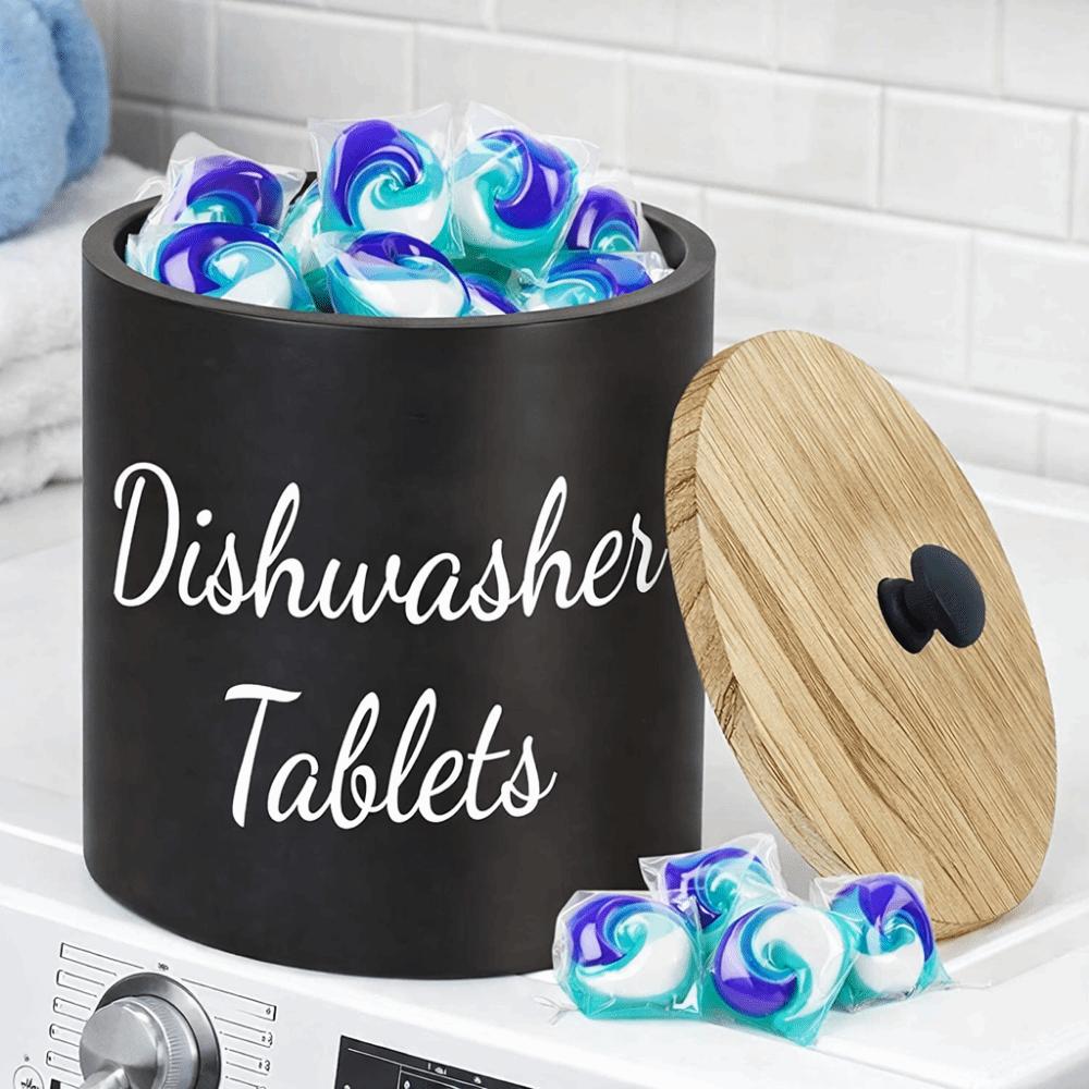 Wide Opening Dishwasher Pod Container Wood Laundry Pods Container Kitchen