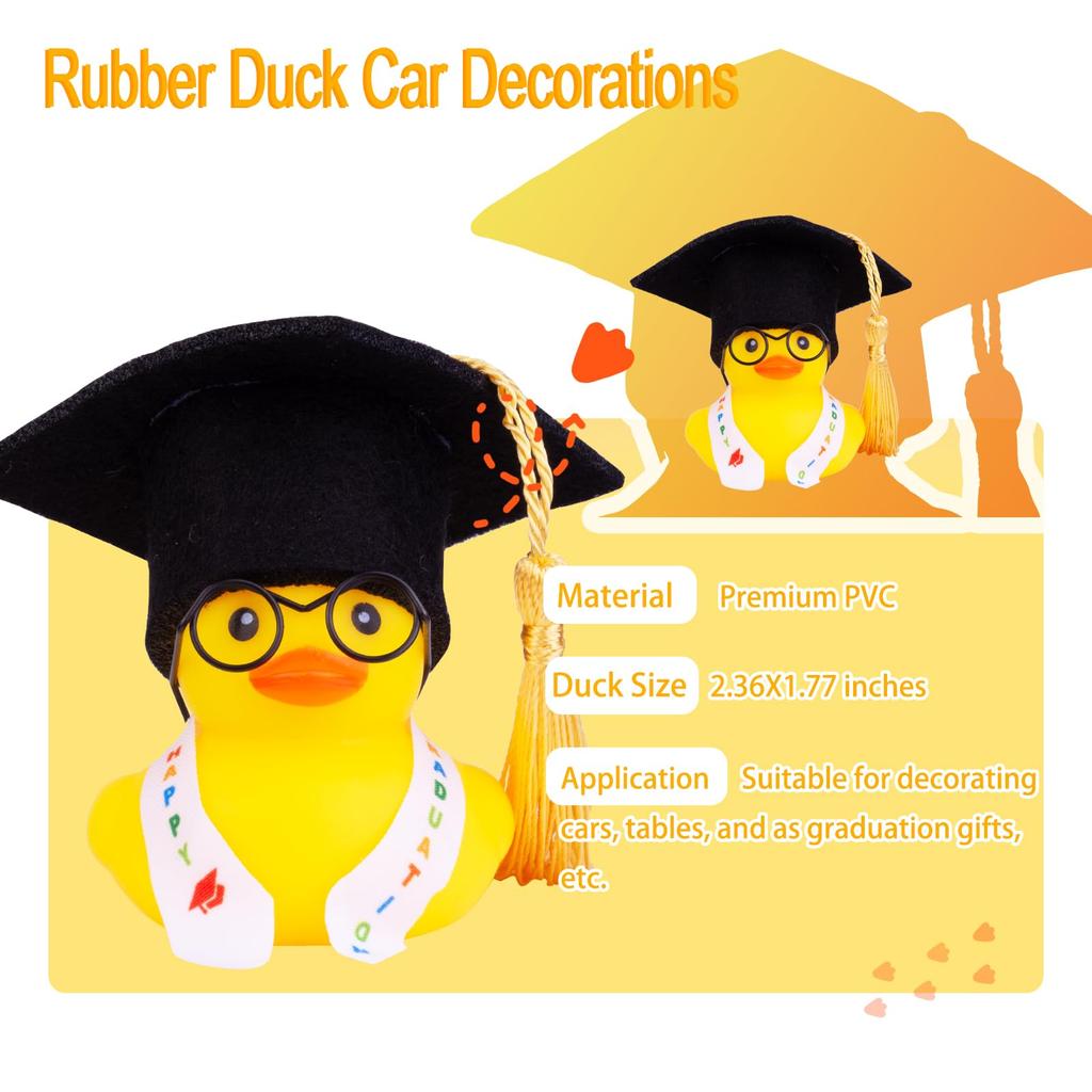 Graduation Ducks Car Dashboard Decorations Rubber Duck Car Ornaments Accessories With Mini Graduation Hats Sashes Glasses