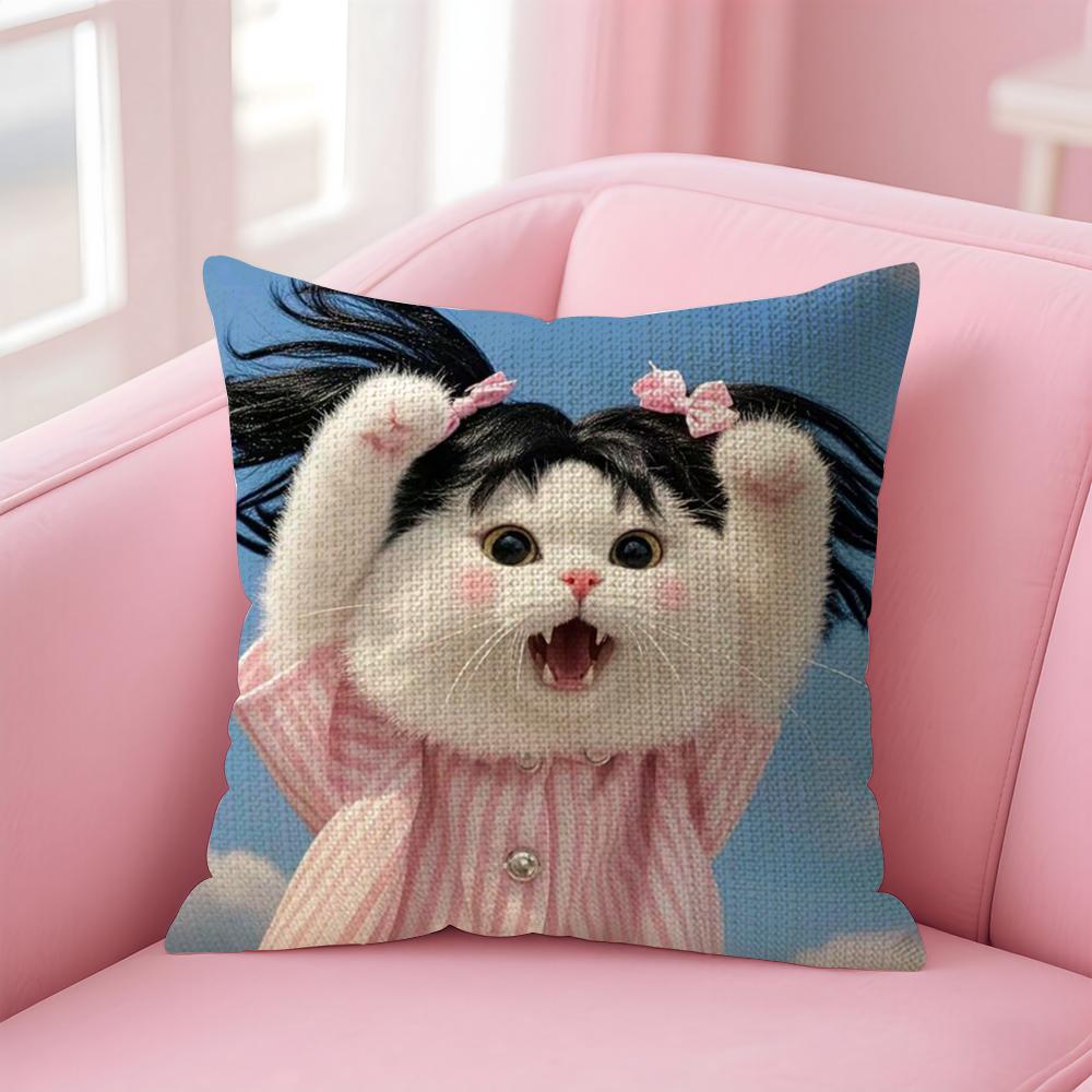 Cute Animal Dog Cat Cushion Cover Natural Linen Pillow Case DoubleSided Print Decorative Sofa Pillowcase Home Decor Gift
