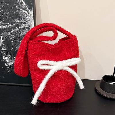 Bolso de cubo de felpa retro de gran capacidad para mujer, nuevo de invierno 2025, bolso de hombro cruzado, bolso casual de nicho