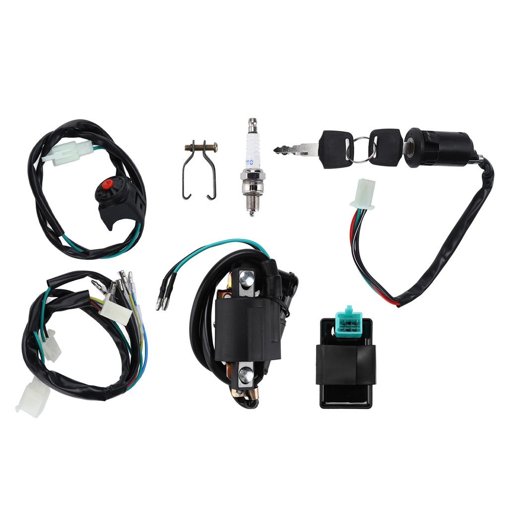Kill Switch Ignition Coil CDI Spark Plug Wiring Harness Kit for Kick Start Dirt Pit Bike ATV 50CC