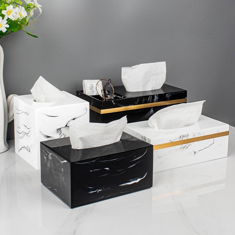 Creative Marble Rectangular Tissue Box Home Living Room Dining Table Extractable Tissue Box Modern Hotel Store Tissue Box Decor