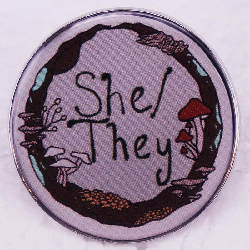 She/They Pronoun Badge Brooch серебряный