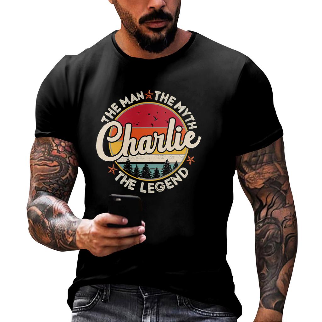 Fashionable Round Neck Short Sleeve Work Clothes Printed Tops For Mens Summer Tops
