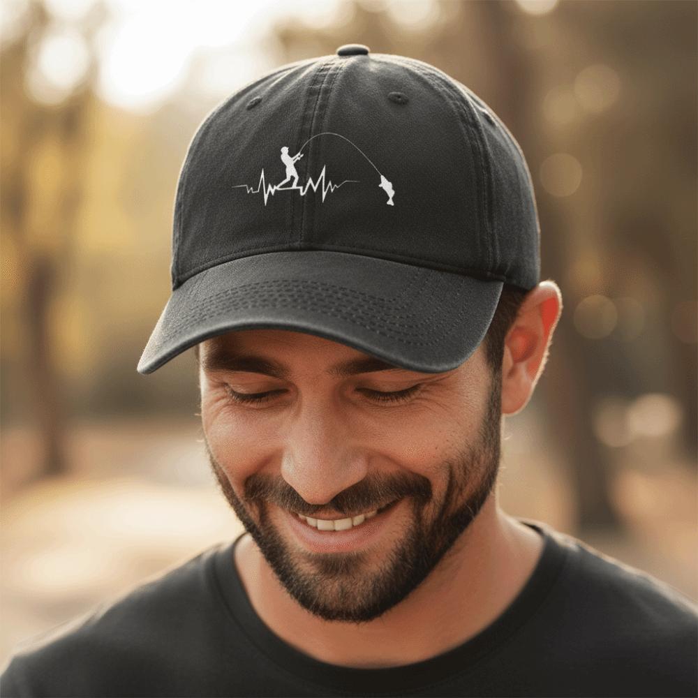 Washed Cotton Peaked Cap Fishing Pattern Design Sunscreen Hats For Man Women