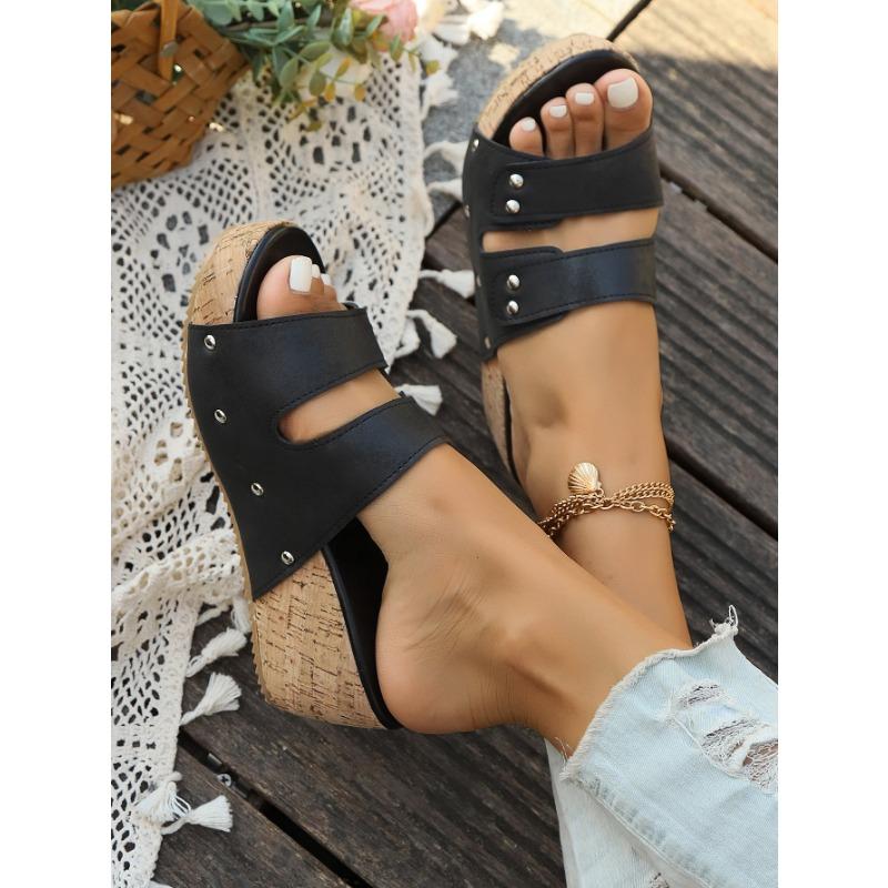 Plus Size New Women's Wedge Fish Mouth Platform Rivet Sandals Women