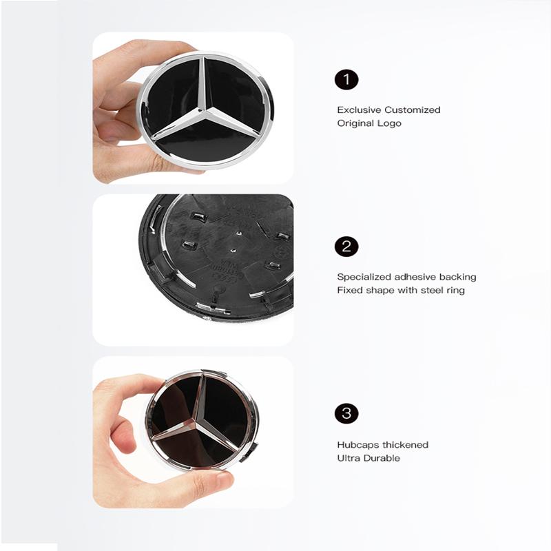 VFO1 4Pcs Car Wheel Center Hub Caps Emblem Covers Decor Accessories For Mercedes Benz AMG GLE GLC W204 W205 W203 W211 W212 W213 W169.