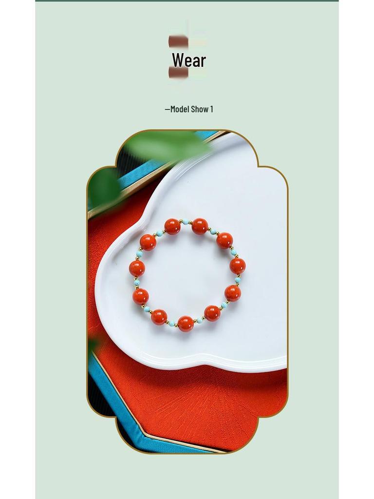 South Red Agate & Natural Turquoise Bracelet with 925 Silver Beads