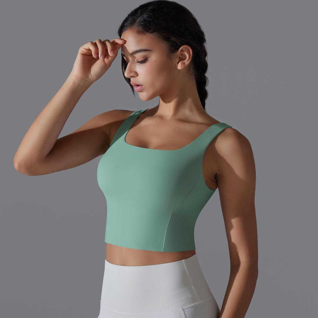 New Naked One Piece Fixed Cup Yoga Clothing For Women, Sleeveless Short Sports Underwear, Wide Shoulder Strap Yoga Tank Top