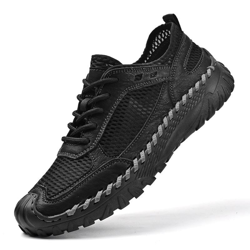 

Високоякісні сітчасті черевики, легкі чоловічі порожнисті та дихаючі літні дихаючі туфлі з дірками 46 чорний