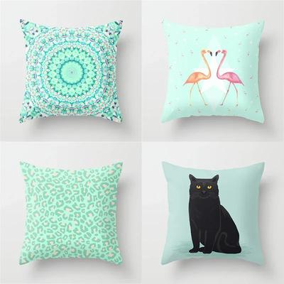 45x45cm Mint Green Geometric Animal Print Decorative Pillowcase Cushion Covering Office Living Room Sofa Home Decor