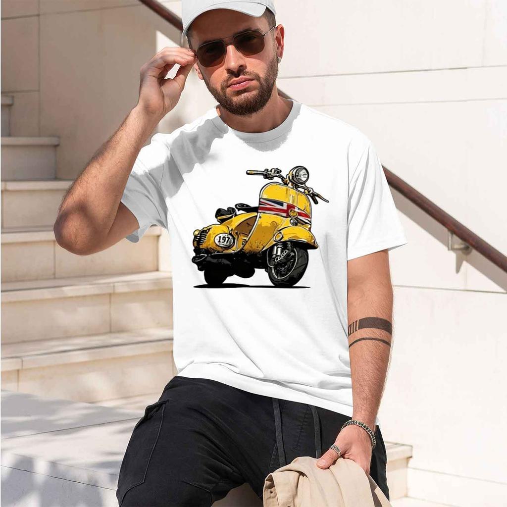 Unisexs Classic British Scooter Graphic Tshirt Yellow Casual Summer Tee With Vintage Motorcycle Crew Neck Short Sleeve Casual 202