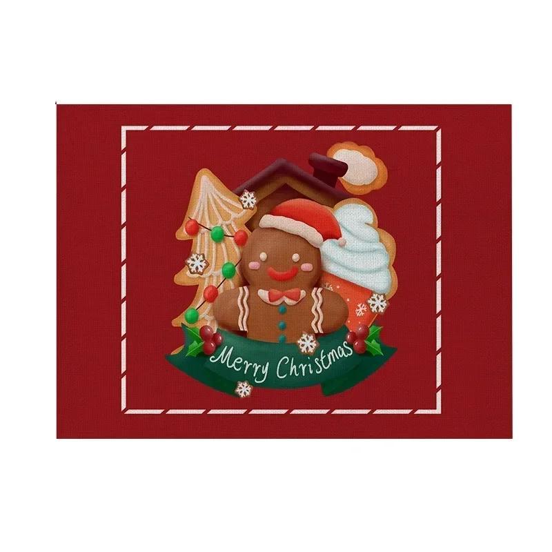 1PC Christmas Decorative Kitchen Placemat Tree Santa Snowman Coaster Dining Table Mats Linen Pad Bowl Cup Mat Xmas Home Decor