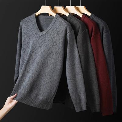 Men's V-Neck Heavyweight Wool Knit Sweater Long Sleeve New for Fall Winter Casual Versatile Layering Top
