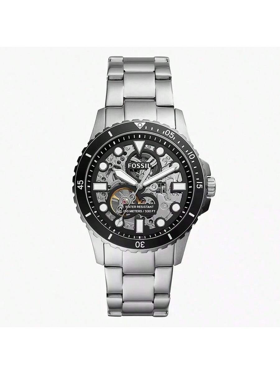 

Fossil Men s Automatic Mechanical Stainless Steel Three-Hand Watch Stainless Steel Case/Scratch Resistant Glass ME3190 срібний