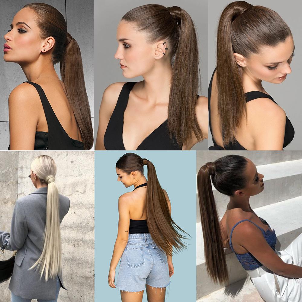 MISS WIG Synthetic 22 Inch Women Ribbons Long Straight Ponytail Hair Extensions Heat Resistant Ponytail Extensions for Women