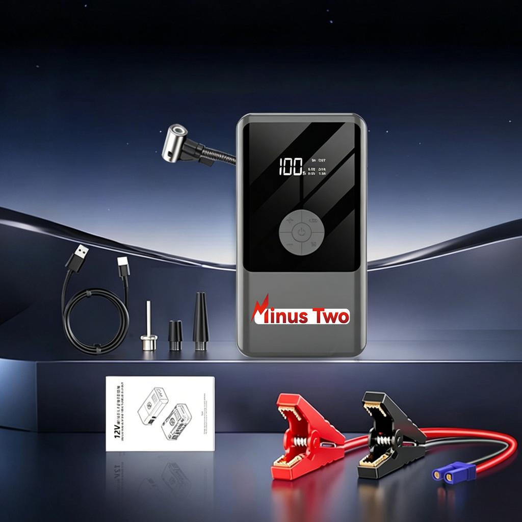 Latest Model High-Capacity Car Emergency Jump Starter with Built-in Tire Inflator, Portable Wireless Electric Air Pump