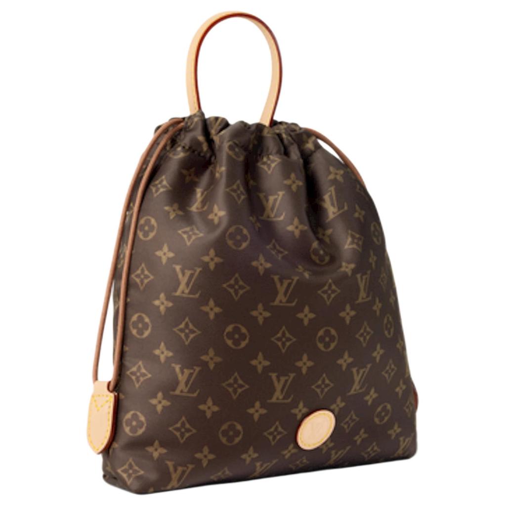 Louis Vuitton Keeper Arc-Shaped Drawstring Loop Logo Leather Trim Monogram Fabric Tote Bag Women tote bag Brown M2A051
