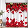 Valentine'S Day Shower Curtain Red Heart Rose Flowers Bicycle Petals Lovers Gift Fabric Home Bathroom Curtains Decor With Hooks