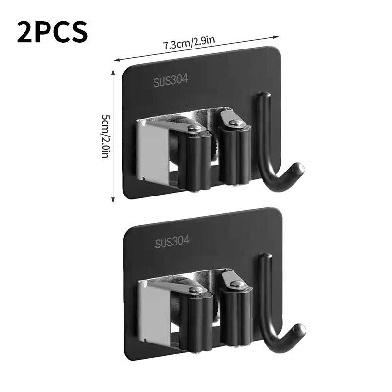 1/2pcs Wall Mounted Mop Organizer Clips Self-Adhesive Bathroom Mop Broom Hanger Holder Rack Hooks Stainless Steel Mop Clip Clamp
